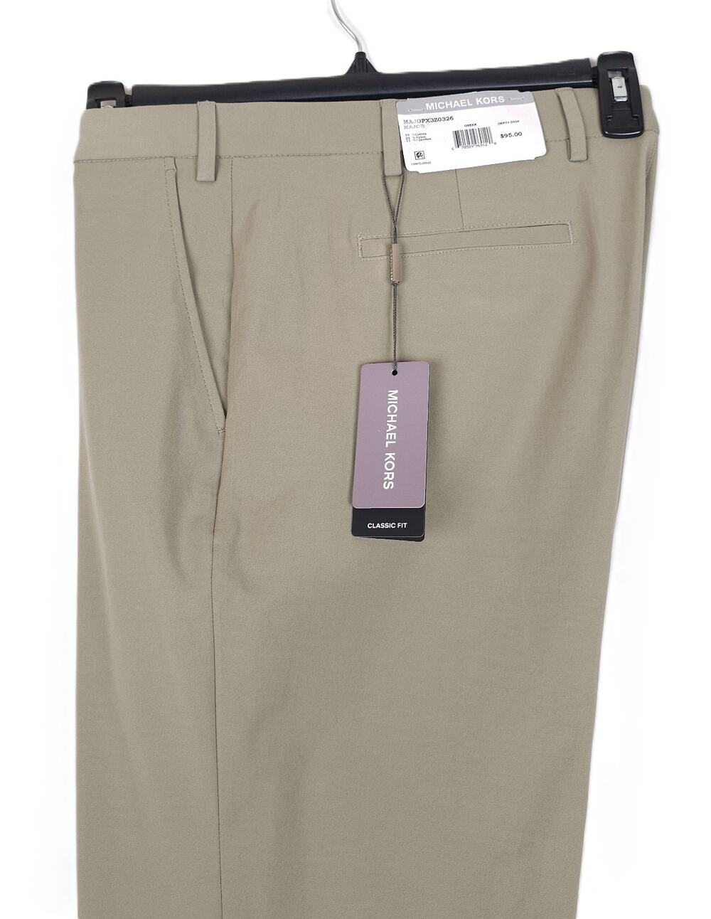 Michael Kors Mens Classic Fit Dress Pants 42x32 Green Solid Stretch Cotton Blend